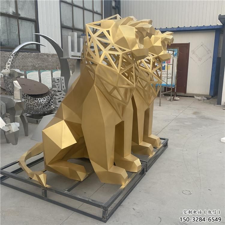 現代獅子雕塑定制，中式工藝，景觀不銹鋼獅子雕塑優價