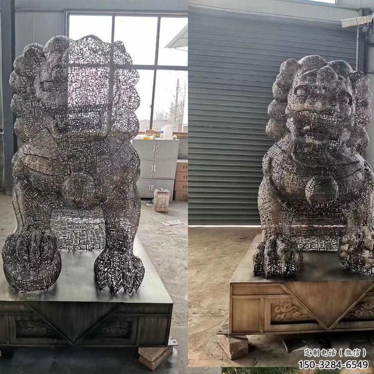 透雕獅子雕塑常用，鏤空概念，不銹鋼獅子雕塑展品