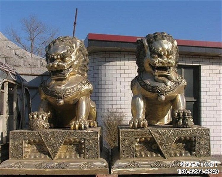 青銅獅子雕塑提供，鑄造藝術，中式蹲獅雕塑通用