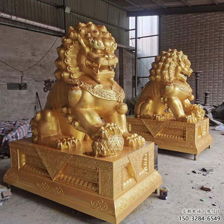 獅子雕塑制造商，黃銅動物小品，鑄銅蹲獅雕塑定制