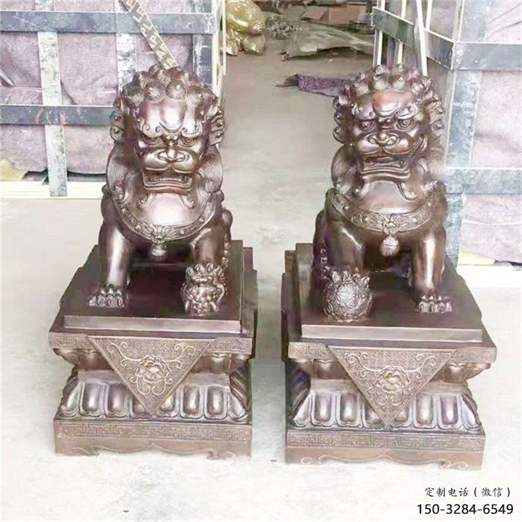 紫銅獅子雕塑通用，動物裝飾標識，景觀蹲獅雕塑承接