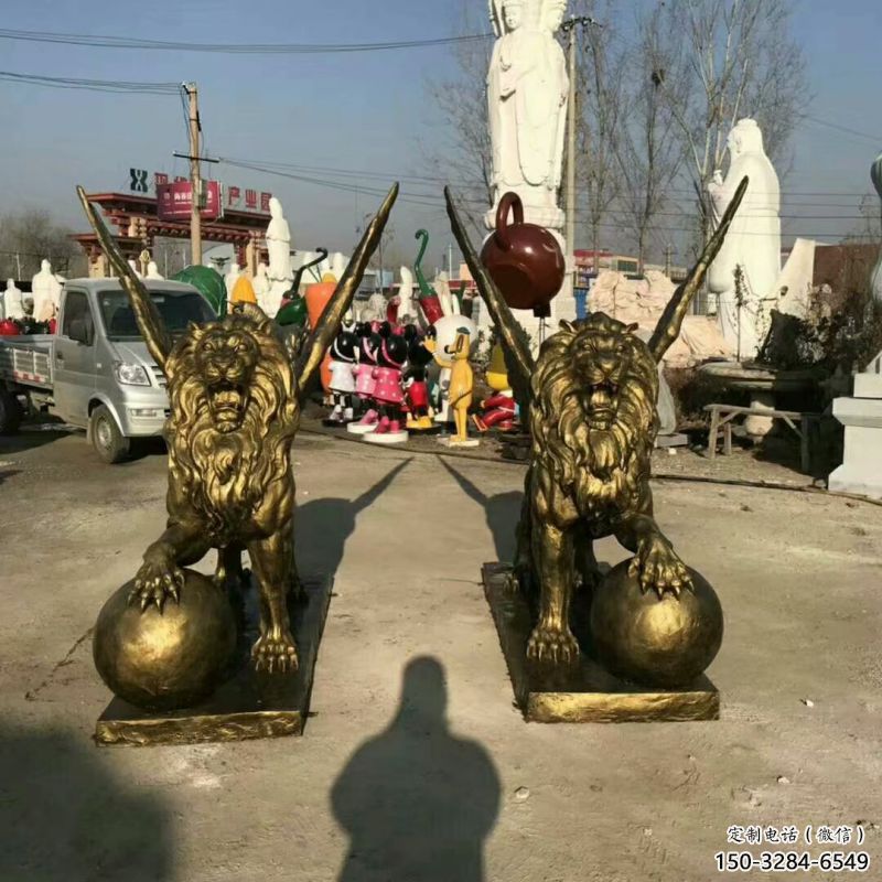 景觀獅子雕塑制造商，動(dòng)物雕塑，飛獅雕塑供給
