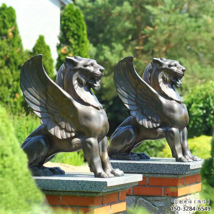 鑄銅獅子雕塑批發，標識雕塑，展示飛獅雕塑優選