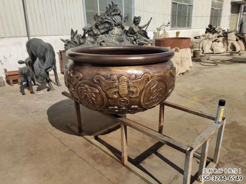 雕字吉祥銅缸鑄銅雕塑