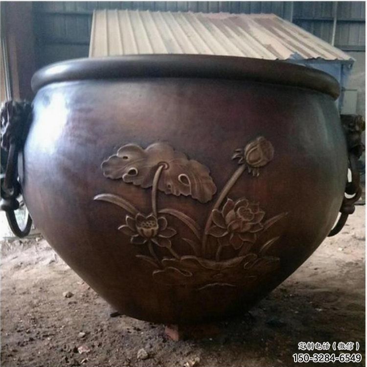 荷葉紫銅缸雕塑