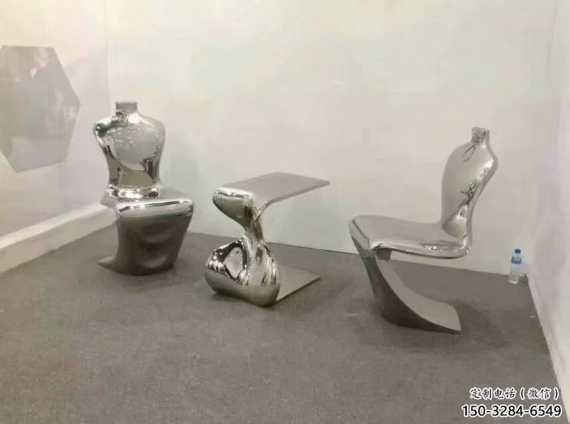 幾何坐凳雕塑，鏡面工藝，不銹鋼坐凳雕塑廠家