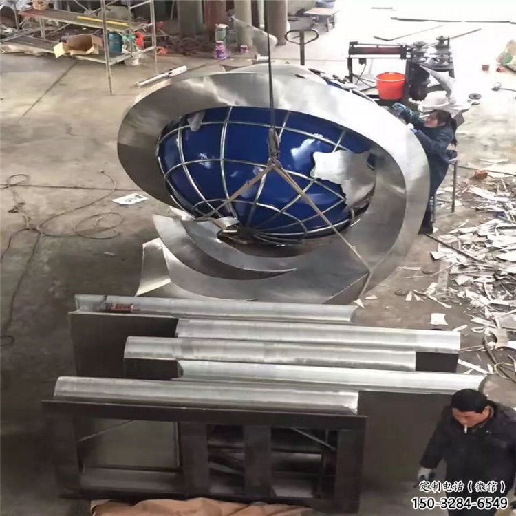 戶外地球雕塑點擊，圓雕體系，不銹鋼地球雕塑廠家