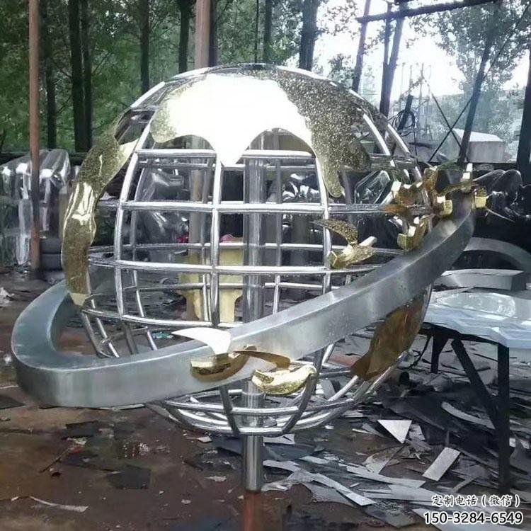 地球儀雕塑展品，彩鋼制作，鏡面地球儀雕塑廠家精品
