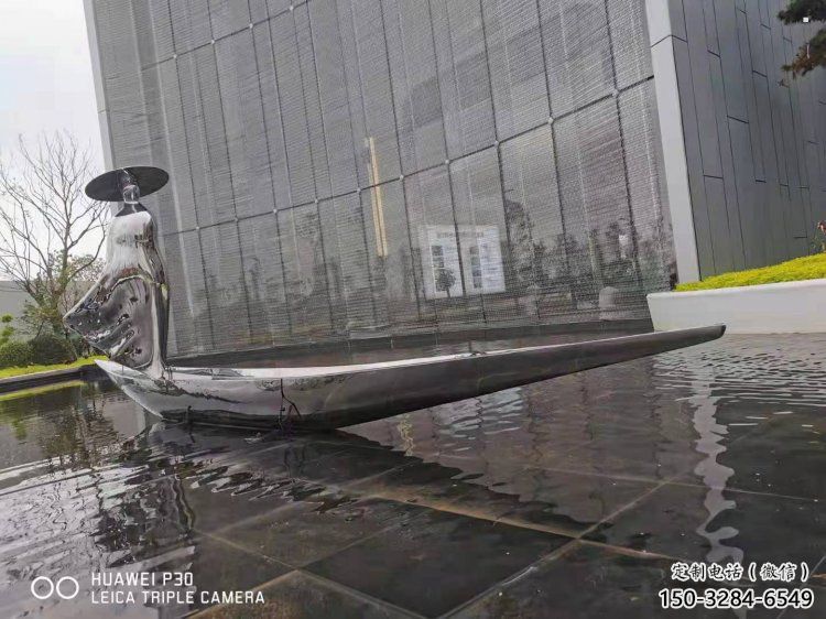 乘船人雕塑展品，標(biāo)識雕塑，景觀不銹鋼乘船人雕塑選用