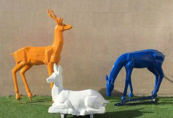 景觀小鹿雕塑制作，園林裝飾，烤漆小鹿雕塑批發