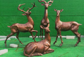 銅梅花鹿雕塑點(diǎn)擊，多彩藝術(shù)，梅花鹿銅雕塑訂做