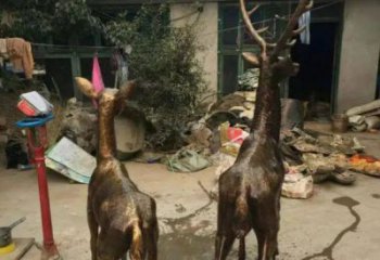 庭院馴鹿雕塑，鍍金歐式雕塑，網格形式