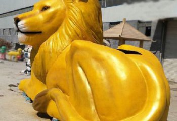 臥式玻璃鋼彩繪獅子雕塑，動物仿真效果
