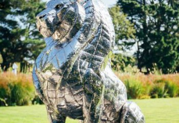 獅子雕塑訂做供需，景區(qū)雕塑，鏡面不銹鋼獅子雕塑定價(jià)