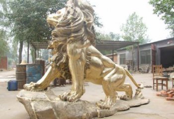 黃銅獅子雕塑預(yù)定，動(dòng)物景觀擺件，走獅主題雕塑精品