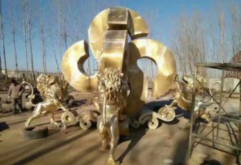 景觀獅子雕塑訂做，街景小品，戶外走獅雕塑制作