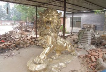 門口獅子雕塑點擊，地標動物擺件，走獅雕塑承接