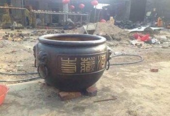 黃銅缸雕塑-鑄銅吉祥缸雕塑