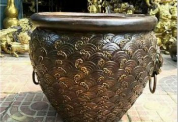 云朵紋銅缸雕塑-青銅缸雕塑