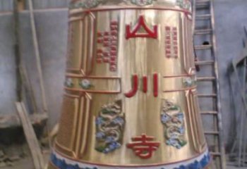山川寺銅鐘雕塑-彩繪工藝，黃銅喇叭形銅鐘雕塑