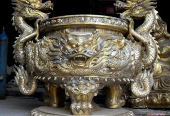 雙龍三足爐銅雕塑