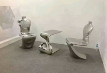 幾何坐凳雕塑，鏡面工藝，不銹鋼坐凳雕塑廠家
