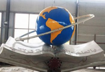 地球儀雕塑優(yōu)選，圓雕體系，不銹鋼書籍地球儀雕塑選定