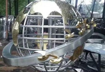 地球儀雕塑展品，彩鋼制作，鏡面地球儀雕塑廠家精品