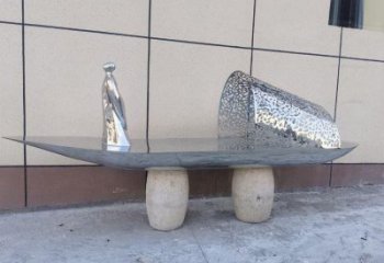 乘船人雕塑制作，景觀概念，廣場不銹鋼乘船人雕塑常用