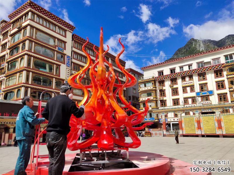 火苗雕塑廠家，美陳設計概念，不銹鋼火苗雕塑制造商