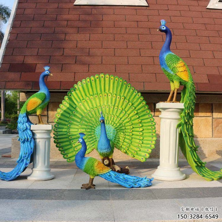 彩繪孔雀雕塑選用，廣場(chǎng)雕塑，仿真孔雀雕塑選用