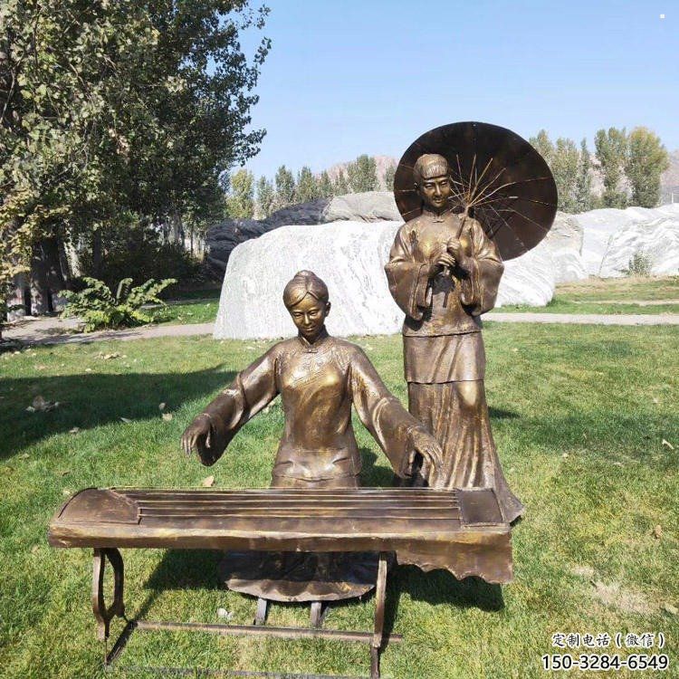 彈古箏雕塑定價(jià)，景觀雕塑，民俗人物雕塑擺件