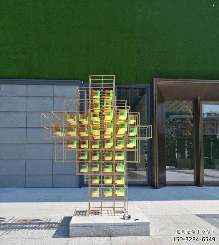 魔方雕塑定制，抽象雕塑，燈光魔方雕塑預定