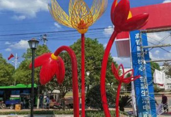 郁金香雕塑訂做，室外軟裝，不銹鋼郁金香雕塑廠