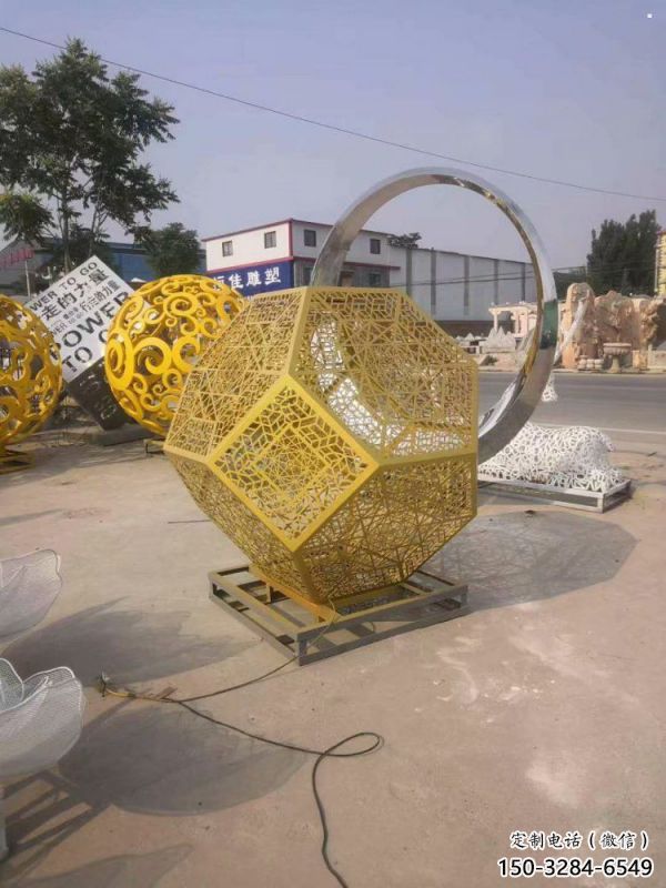 棱面球雕塑訂做，街道標識，金屬鏤空棱面球雕塑定做