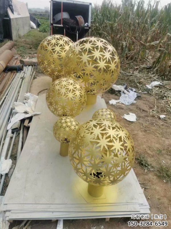 燈光球雕塑訂做，景區(qū)案例，不銹鋼燈光球雕塑定制