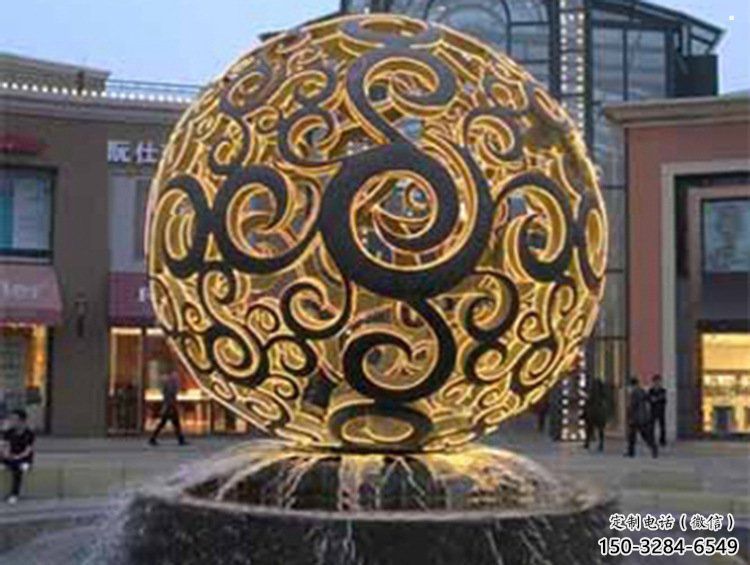 花紋球雕塑制造，中式工藝，不銹鋼花紋球雕塑制造