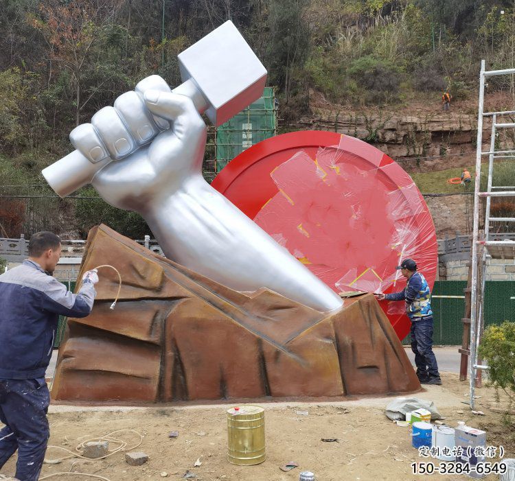 拳頭雕塑預定，白鋼構件，不銹鋼拳頭雕塑選定