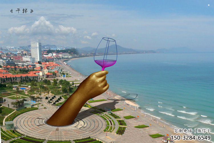 手握酒杯雕塑生產，戶外擺放，不銹鋼手握鋼筆雕塑廠家