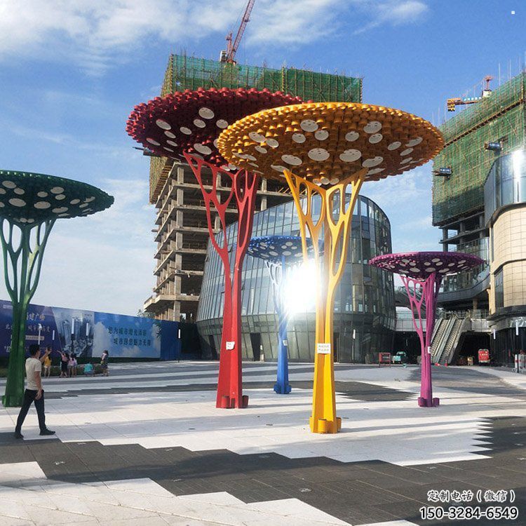 遮陽樹雕塑定制，白鋼構件，不銹鋼遮陽樹雕塑廠