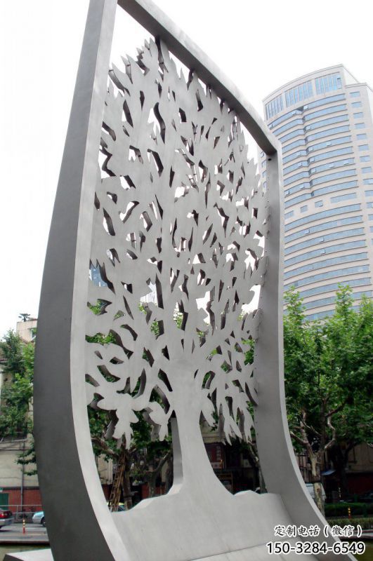 鏤空樹雕塑精品，白鋼構(gòu)件，鏤空剪紙樹雕塑制造廠