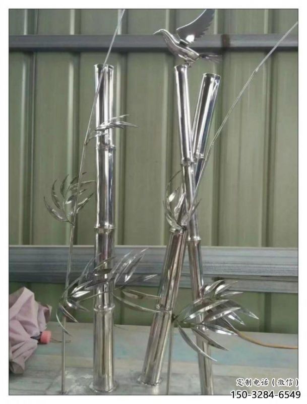 竹葉雕塑制造，中式工藝，不銹鋼鏡面竹葉雕塑制造