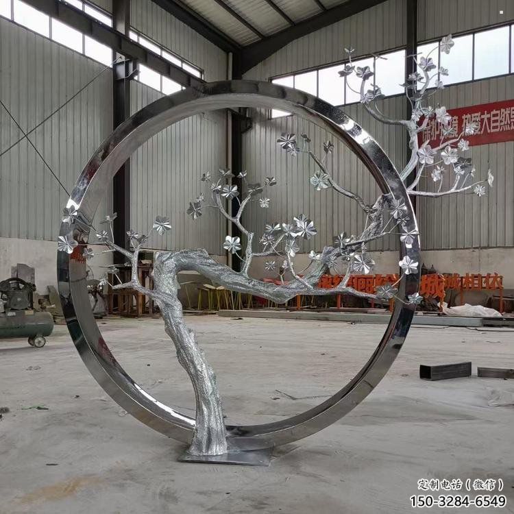 梅花樹雕塑制造，城區(qū)小品，不銹鋼梅花樹雕塑提供