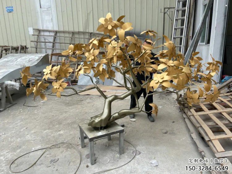 發財樹雕塑訂做，美陳雕塑，不銹鋼發財樹雕塑優選