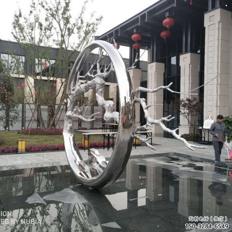 圓環樹雕塑定制，市標雕塑，不銹鋼圓環樹雕塑定做