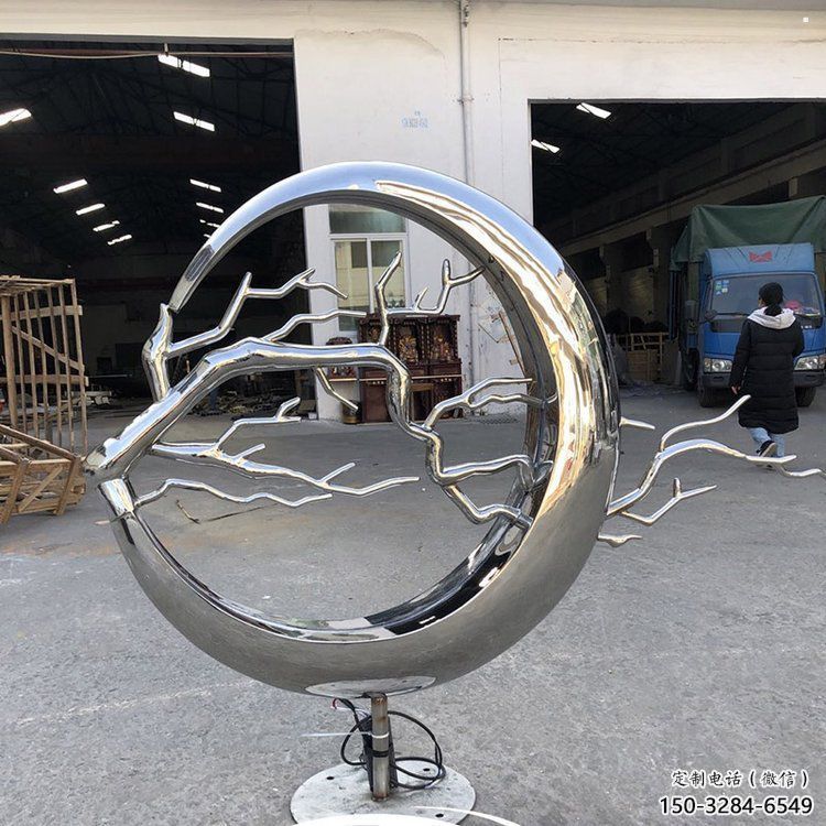 圓環(huán)樹雕塑服務商，美陳雕塑，不銹鋼圓環(huán)樹雕塑訂做