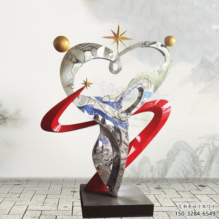 心形雕塑觀賞型，公園小品，鏡面不銹鋼心形雕塑常用