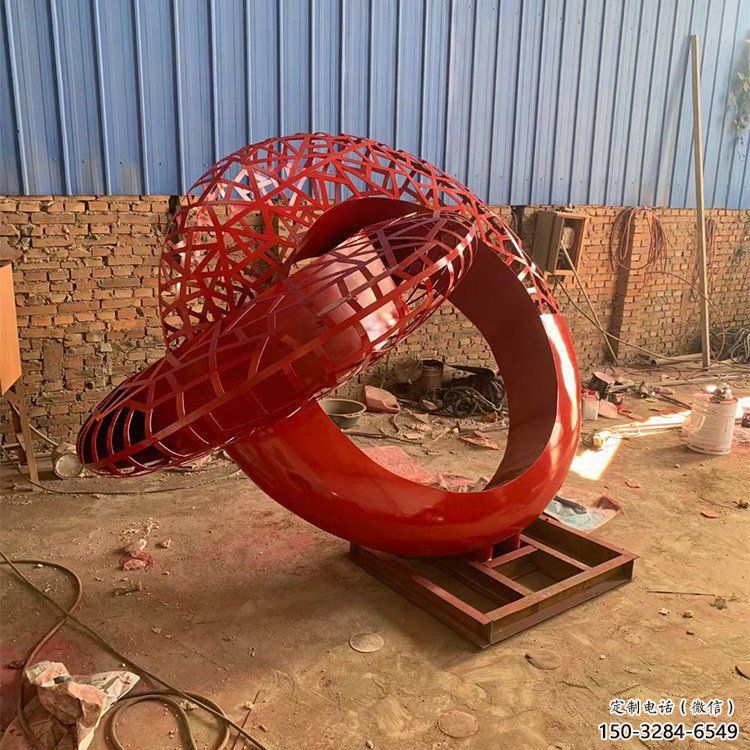 抽象雙環(huán)雕塑展品，小區(qū)雕塑，不銹鋼雙環(huán)雕塑制作精選