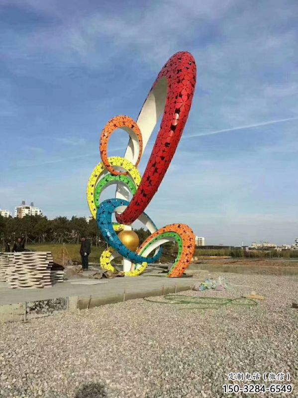雙環雕塑擺件供需，彩鋼制作，大型不銹鋼雙環雕塑公司