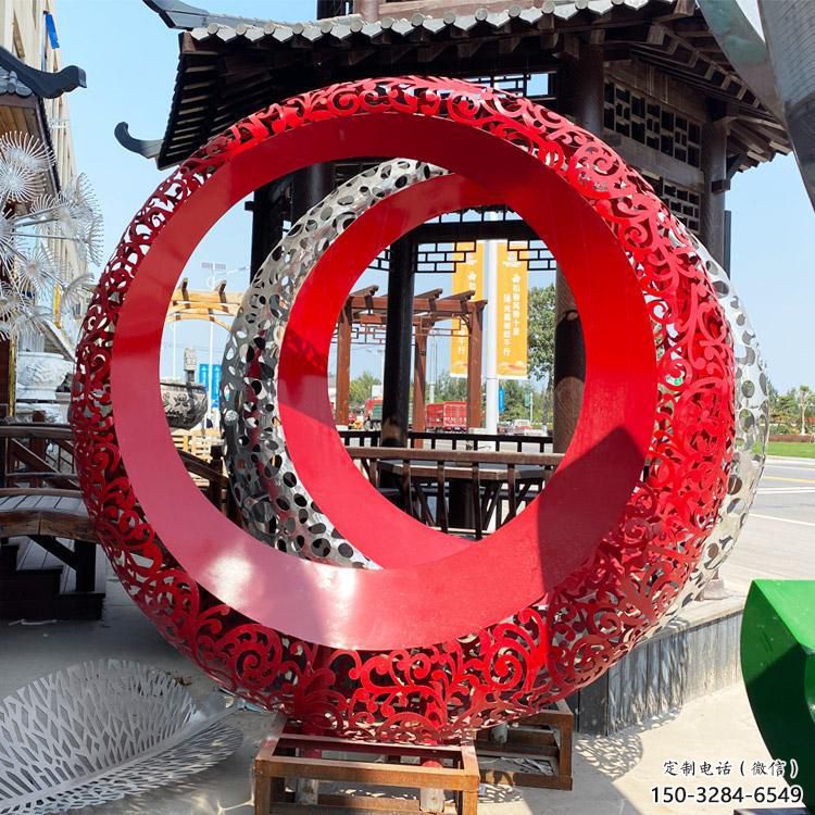 雙環(huán)雕塑精品，白鋼構(gòu)件，別墅不銹鋼雙環(huán)雕塑供求